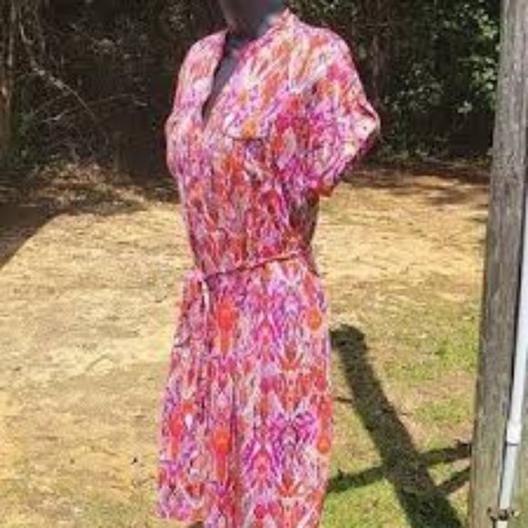 New Directions Petite Medium Pattern Dress NWT Orange and Pink - Picture 4 of 16